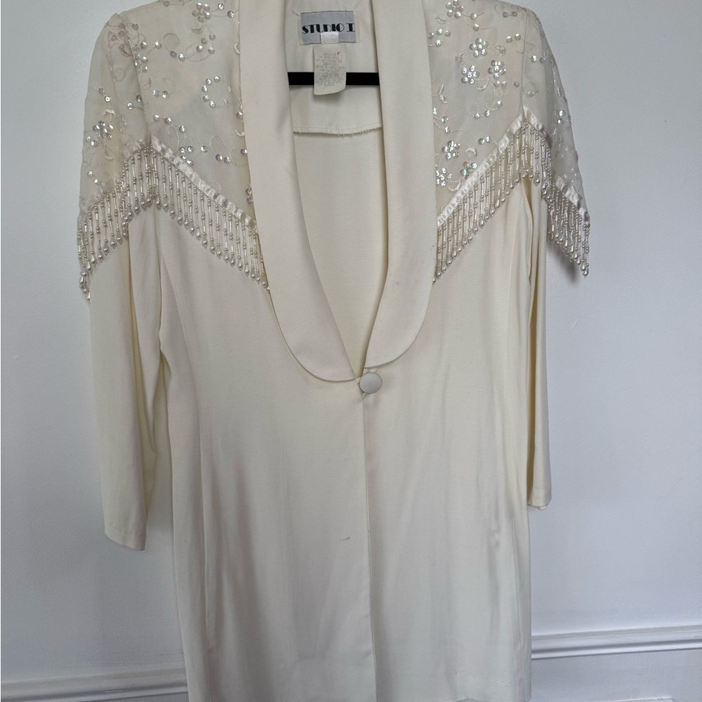 Stunning White Sequin and Fringe Blazer
